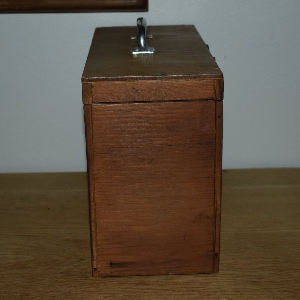 Vintage Antique Old Handmade Wood Machinist Chest Tool Box Handle Storage Box - Picture 5 of 14